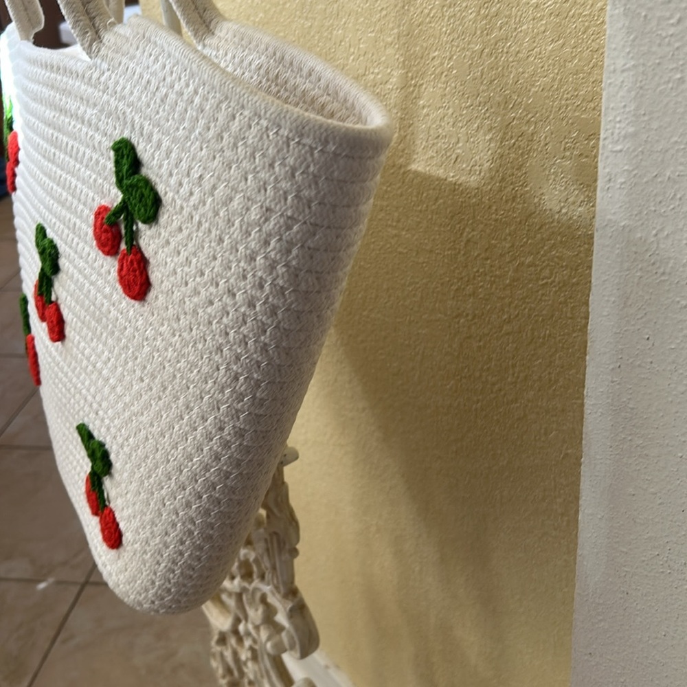 Cherry Embroidered White Tote Bag - Picture 4 of 5
